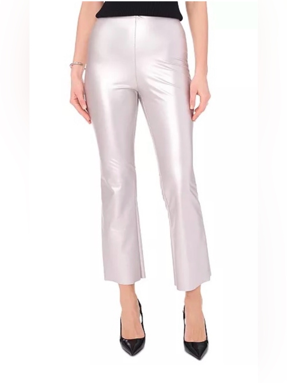 Vince Camuto Metallic Silver Cropped Flare Pants